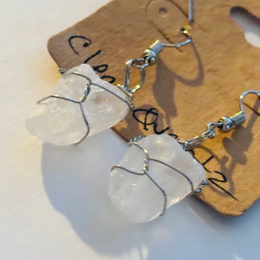 Handcrafted vintage estate sale White Crystal Wire-Wrap Drop Earrings